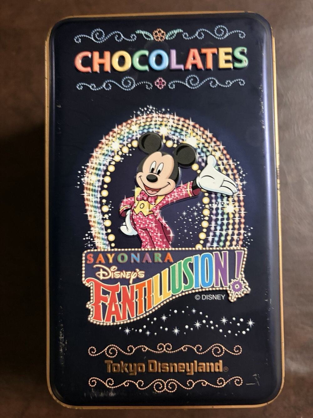 Tokyo Disneyland Sayonara Disney's Fantillusion Chocolate Tin EMPTY